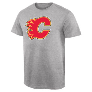 Men's Ash Calgary Flames Team Primary Logo T-Shirt