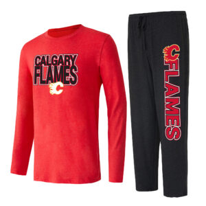 Men's Concepts Sport Black/Red Calgary Flames Meter Long Sleeve T-Shirt & Pants Sleep Set