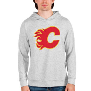 Men's Antigua Heathered Gray Calgary Flames Absolute Pullover Hoodie